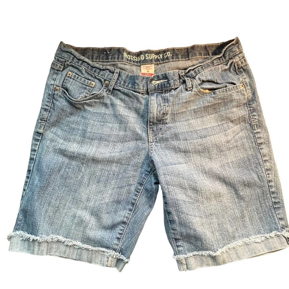 Mossimo and Supply medium wash Long jean shorts raw hem 15 Large
